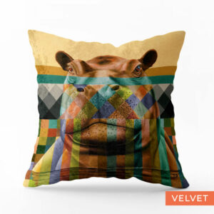 Hippo in Shades of Africa Velvet Pillow Cover