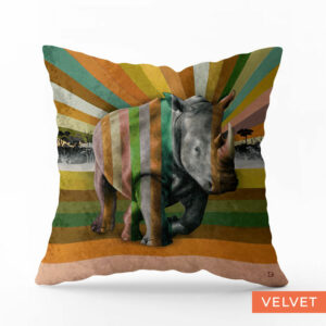 Rhino in Shades of Africa Velvet Pillow Cover