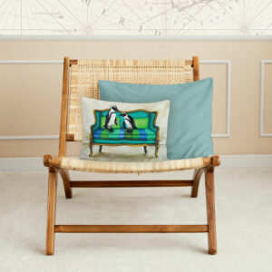 Blue Penguins at Leisure Pillow Cover