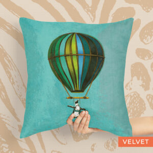 Blue Penguin in Flight Velvet Pillow Cover