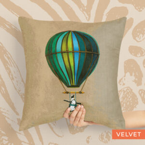 Muted Blue Penguin in Flight Velvet Pillow Cover