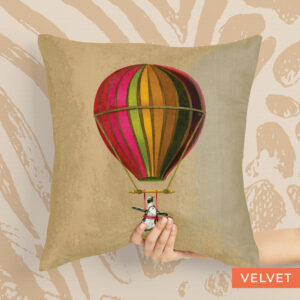 Muted Pink Penguin in Flight Velvet Pillow Cover