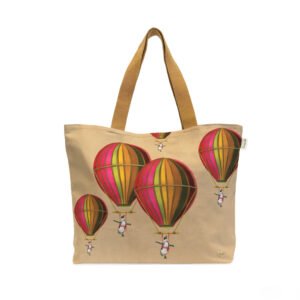 Muted Pink Penguin in Flight Canvas Bag